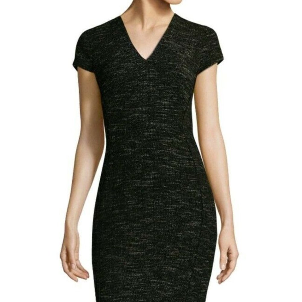LK Bennett Dress London Tweed Dr Joyce Short Sleeved Midi Black Size 6